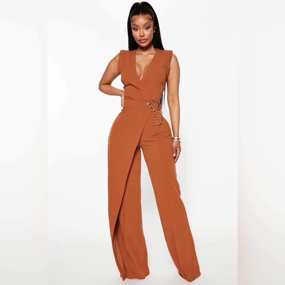 Need A Date Jumpsuit - Cognac (Size Large)